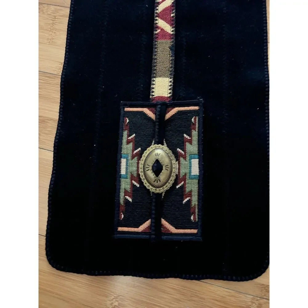 Vintage Coloratura Concho Black Scarf Wrap 100% Pure Wool Made In USA 71x10”